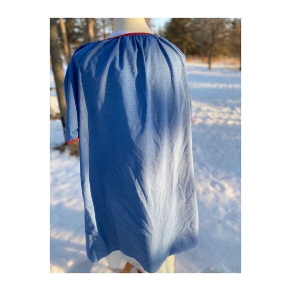 Vintage 60s 70s Robe House Dress Embroidered Tie Neck - Picture 4 of 12